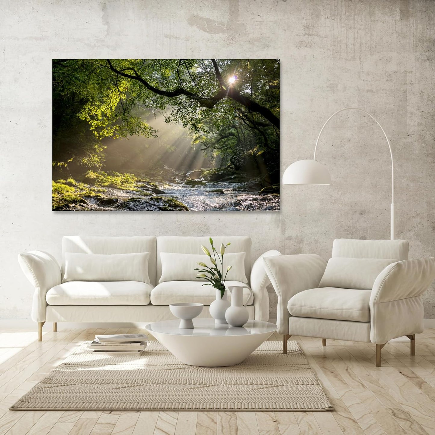 Nature Wall Art Prints - Ocean Forest Mountain Lake Canvas Landscapes - Small to Extra Large Living Room Bedroom Kitchen Bathroom Décor (Rocky River in the Woods, 28L" x 41W")