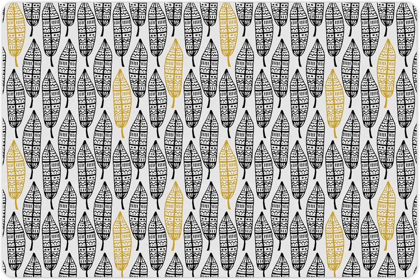 Lunarable Aztec Pet Mat for Food and Water, Modern Graphic of Ornate Hand Drawn Style Old Feather Form with Aztec Lines Print, Non-Slip Rubber Mat for Dogs and Cats, 18" X 12", Charcoal Yellow