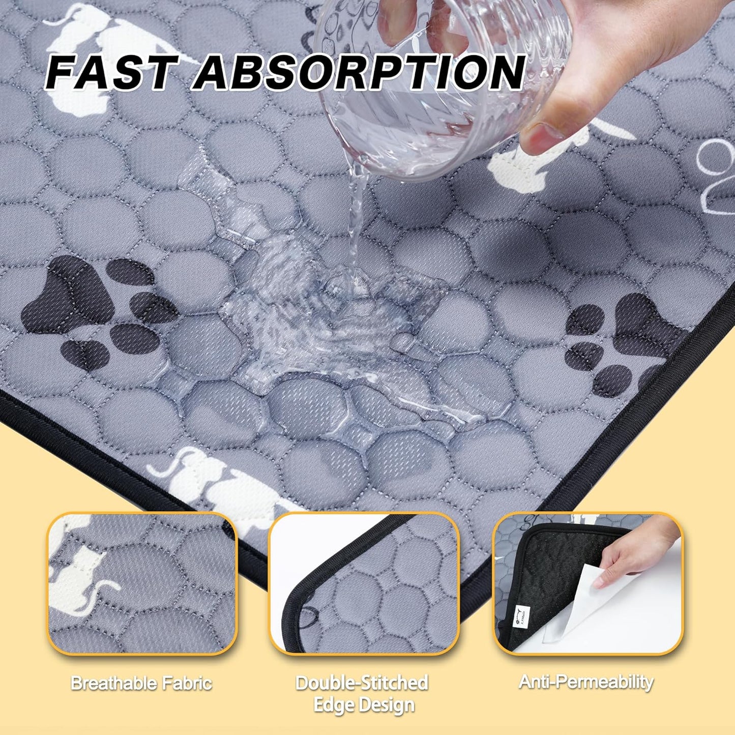 Washable Pee Pads for Dogs, 2 Pack Reusable Puppy Pads, Waterproof Pet Pee Pads for Dog Potty Training, Extra Large Dog Pee Pads for Crate, Playpen, and Whelping, Durable and Absorbent, Grey 34"x52"