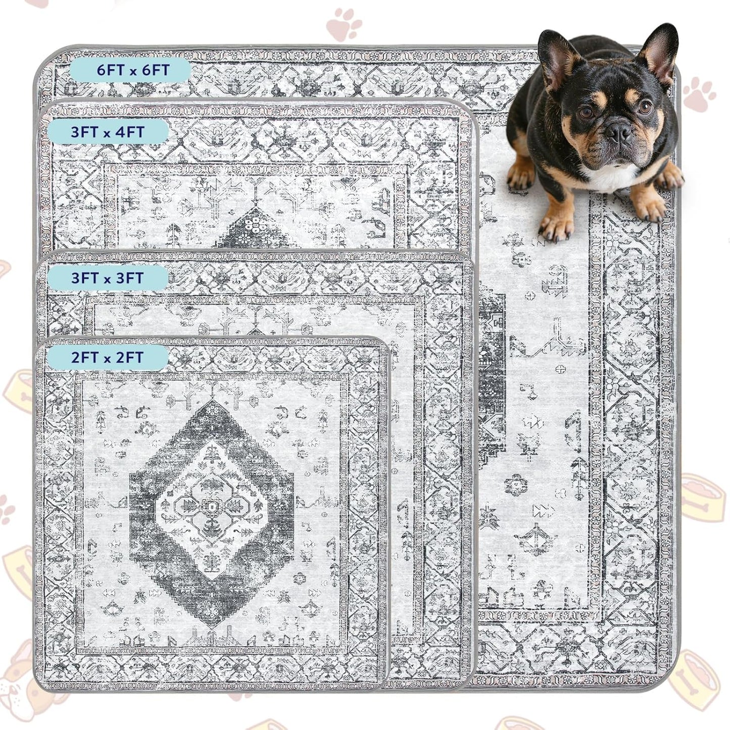 Lahome Super Absorbent & Leakproof Washable Dog Pee Pads - 2 Pack Value Set - Waterproof, Non-Slip Reusable Pads for Puppy Training, Crates & Whelping (24"x24", Gray)