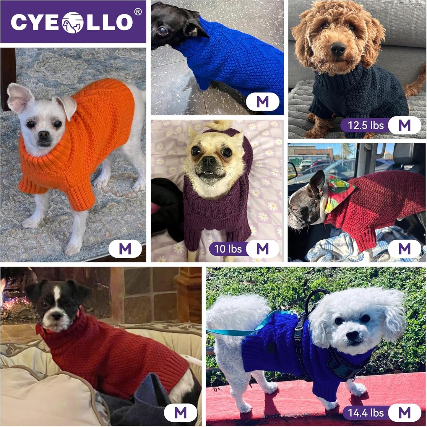 cyeollo Dog Sweater Turtleneck Knitted Sweaters with Sleeve Fall Winter Dog Clothes Sweaters for Small Dogs, Beige M