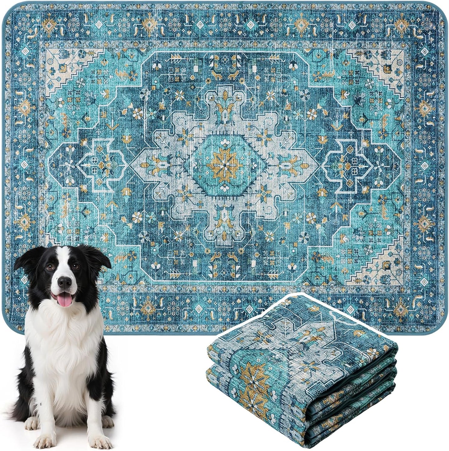 HAOCOO Washable Pee Pads for Dogs, (2 Pack) 3Ft x 4Ft Non-Slip Reusable Puppy Training Pads with Waterproof, Blue Super Absorbent Leak-Proof Whelping Pads Litter Mat for Pet Housebreaking