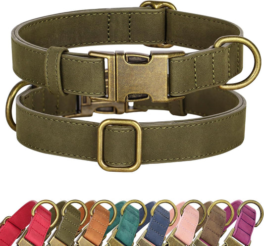 Didog Soft PU Leather Dog Collar, Stylish Quick Released Dog Collars for Large Dogs, Easy Clean Adjustable Pet Collar for Daily Walking, Dark Green, XL Fit 17-27" Neck