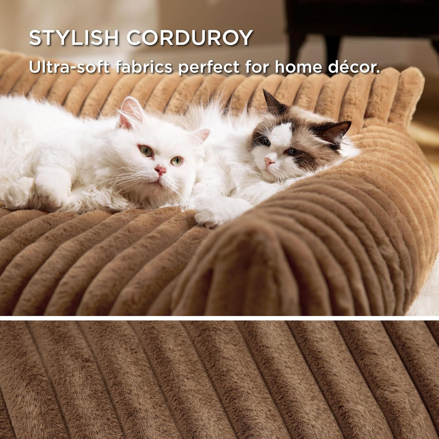 Bedsure Cute Cat Couch for Pets - Fluffy Small Dog Sofa with Premium Soft Corduroy Fleece, Pet Sofa with Removable Washable Cover, Supportive Dog Couch Bed for Small Medium Dogs, 30inch, Copper Brown