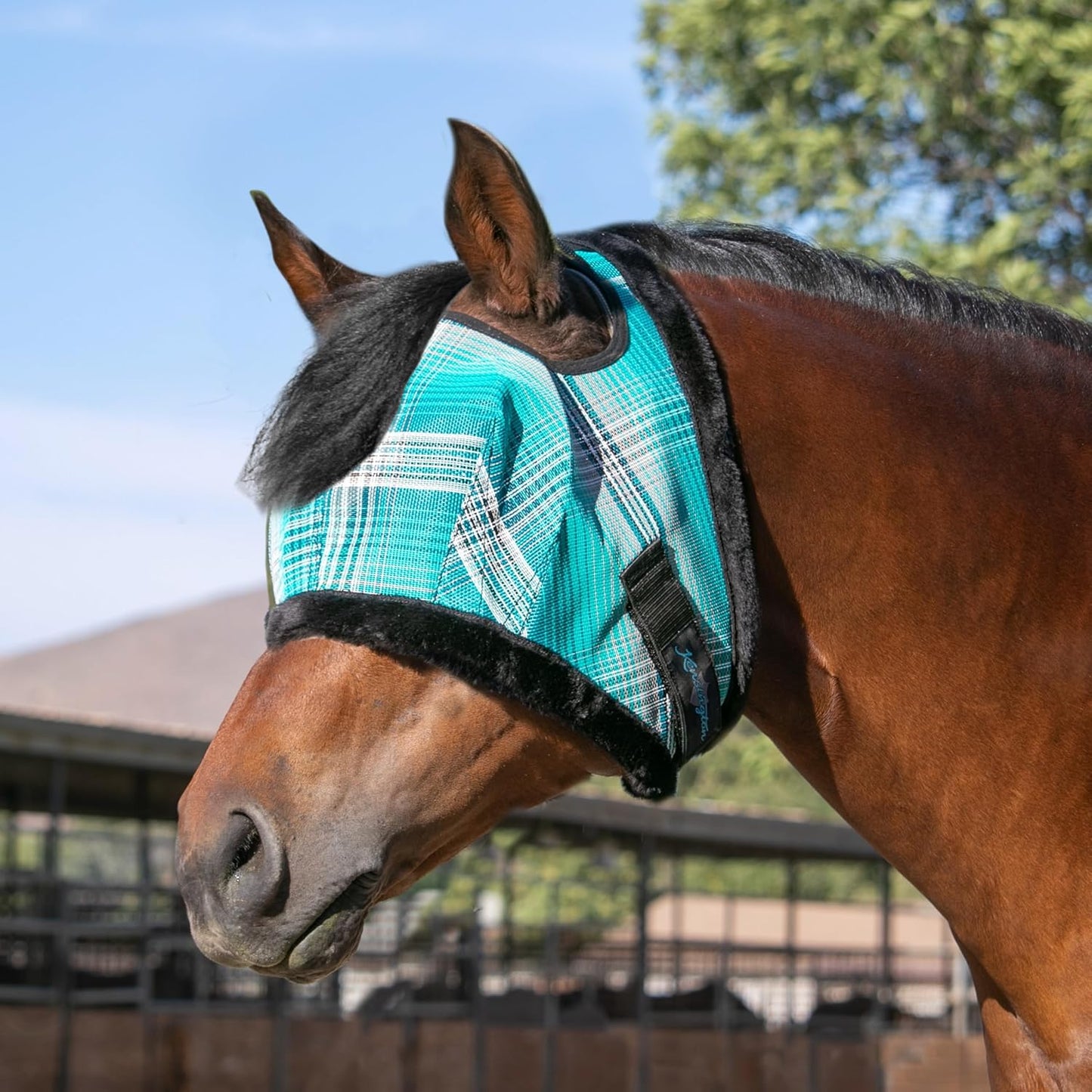 Kensington Fly Mask with Fleece Trim for Horses — Protects Face and Eyes Helps Block Sun Rays While Allowing Full Visibility — Breathable and Non Heat Transferring