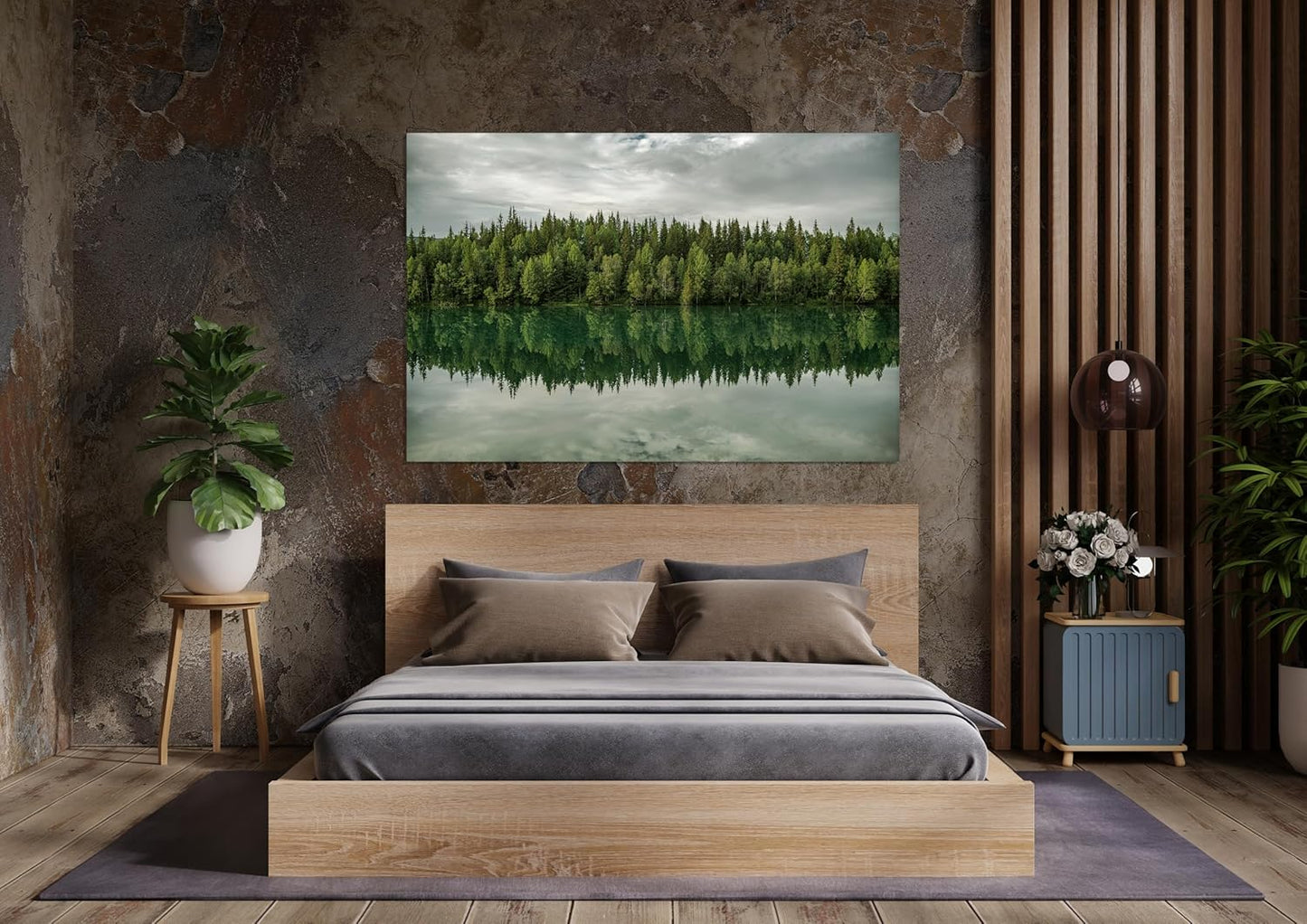 Nature Wall Art Prints - Ocean Forest Mountain Lake Canvas Landscapes - Small to Extra Large Living Room Bedroom Kitchen Bathroom Décor (Forest Reflection, 35L" x 53W")