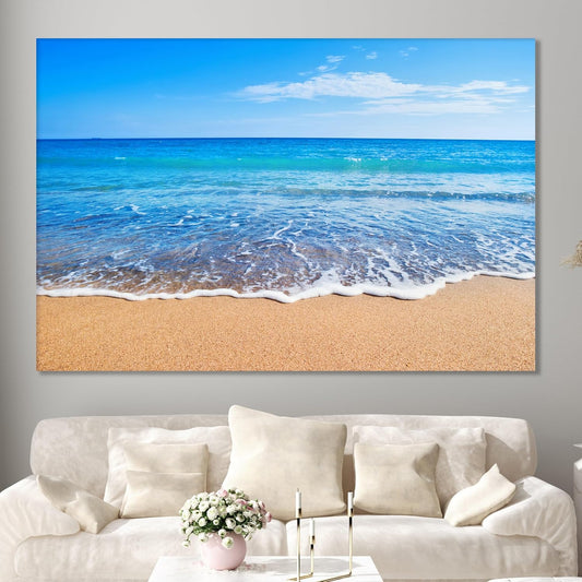 Nature Wall Art Prints - Ocean Forest Mountain Lake Canvas Landscapes - Small to Extra Large Living Room Bedroom Kitchen Bathroom Décor (Sandy Ocean Beach, 24L" x 36W")