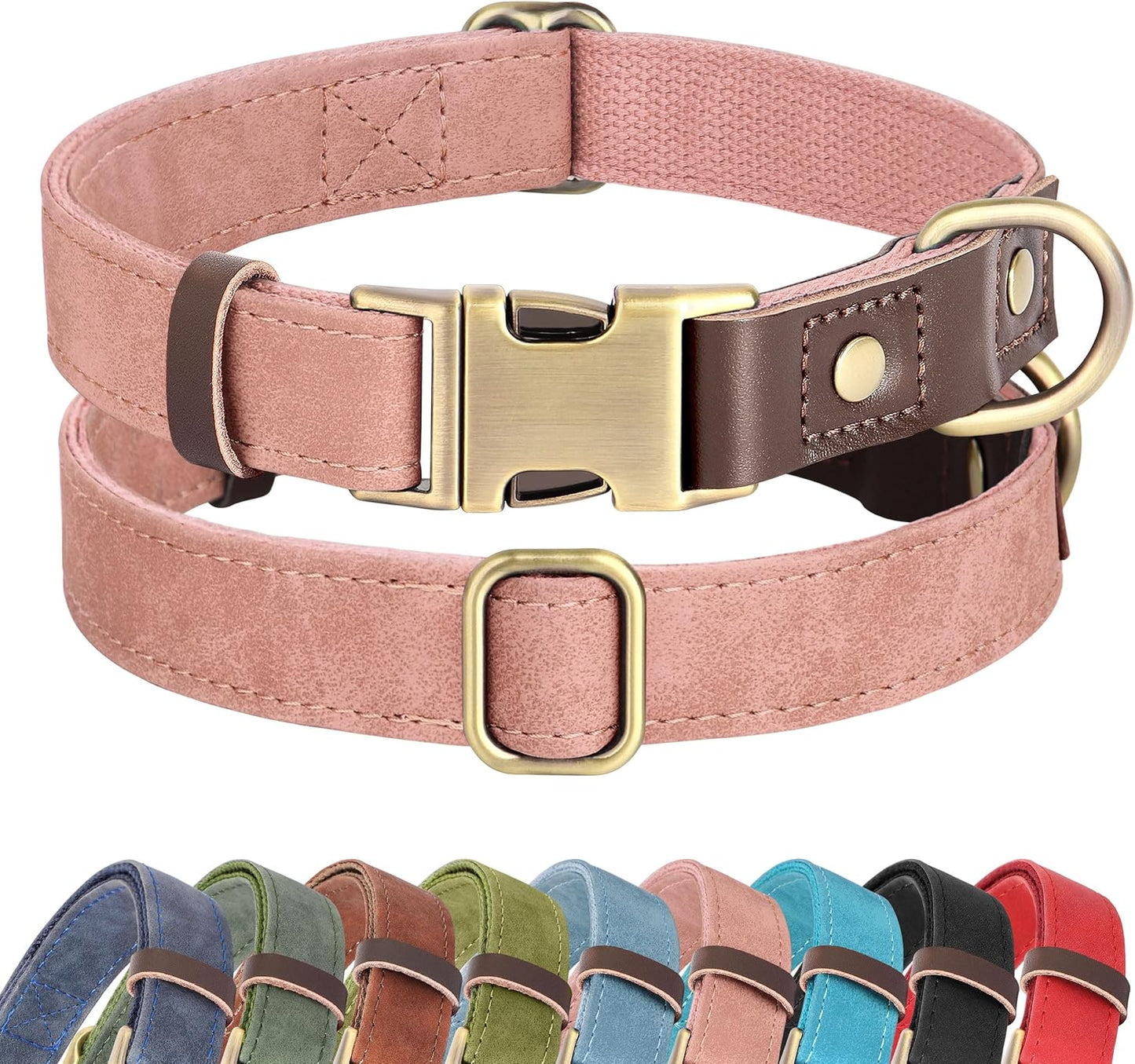 Didog Soft PU Leather Dog Collars for Medium Dogs,Classic Adjustable Dog Collars with Quick Release Metal Buckle,Easy Clean and Comfortable with Nylon Lining,Pink,M Neck 13-19"