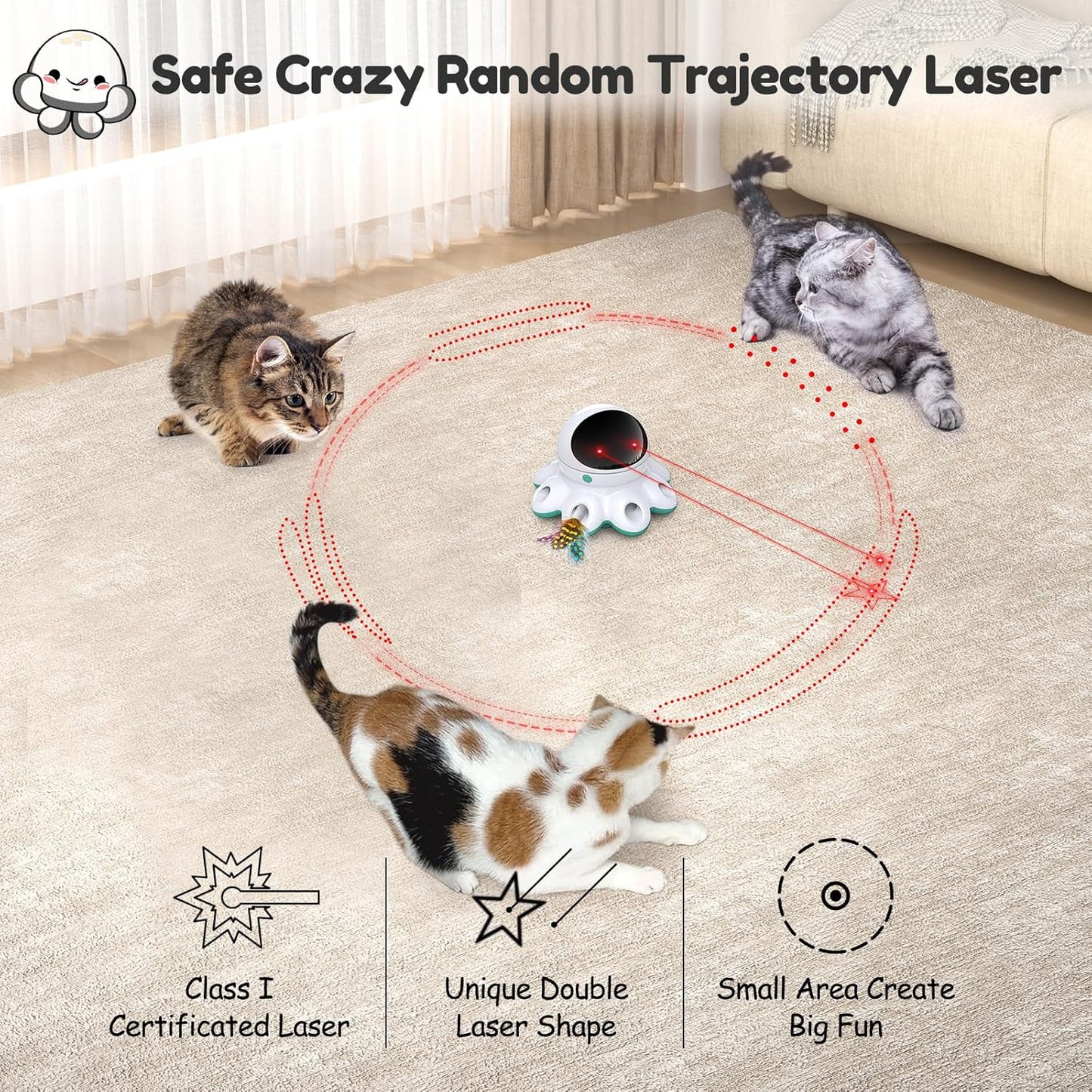 ORSDA Cat Laser Toy, 2-in-1 Interactive Automatic Motion Activated Moving 8 Holes Whack A Mole Feather, USB Rechargeable Electronic Smart Sensor Kitten Toys for Indoor Exercise