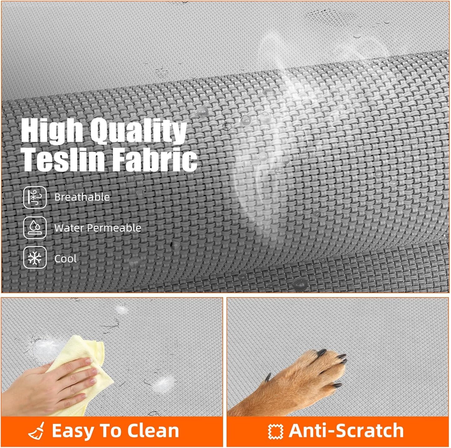 Simple Trending Raised Bed for Large Dog, Waterproof L Pet Cot, Breathable Big Bed Load 300lb, Metal Connector, Grey