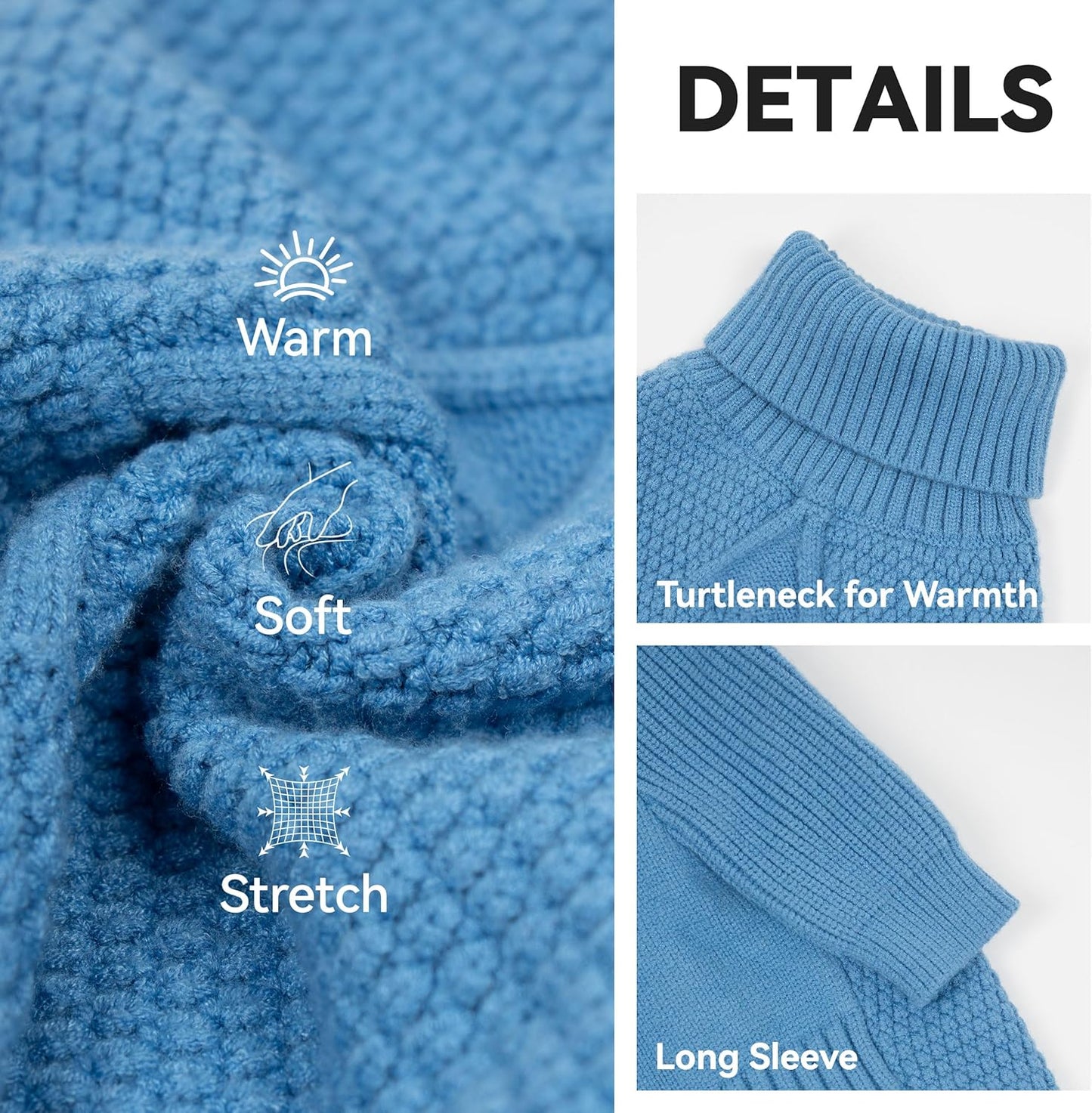 cyeollo Dog Sweaters for Medium Dogs Boy, Stretchy Warm Turtleneck Doggy Clothes for Fall Winter, Thermal Knit Pet Apparel with Sleeves, Blue XL