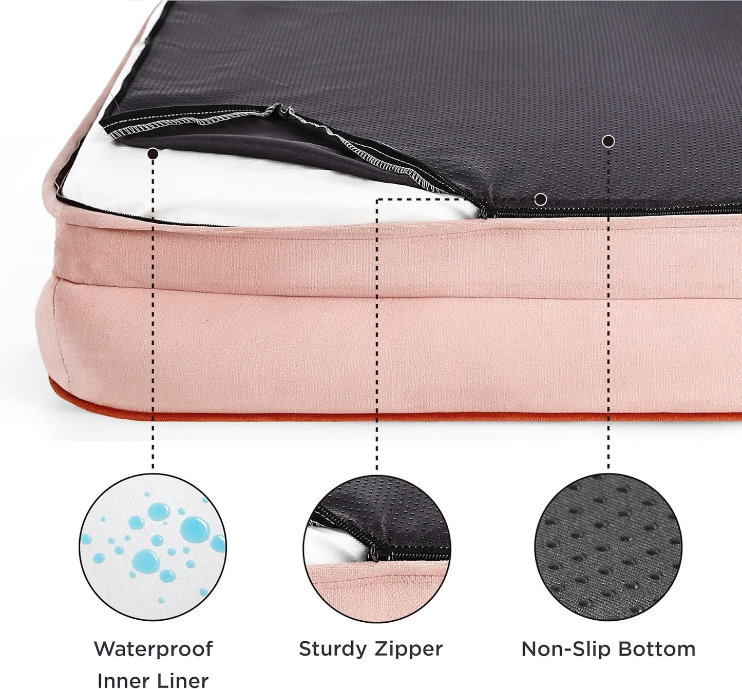 Bedsure Orthopedic Dog Bed Medium Size Dogs - Washable Medium Dog Cat Bed Waterproof, Comfort Pet Couch Sofa with Washable Removable Cover, Pets Bed with Nonskid Bottom, Pink, 28"