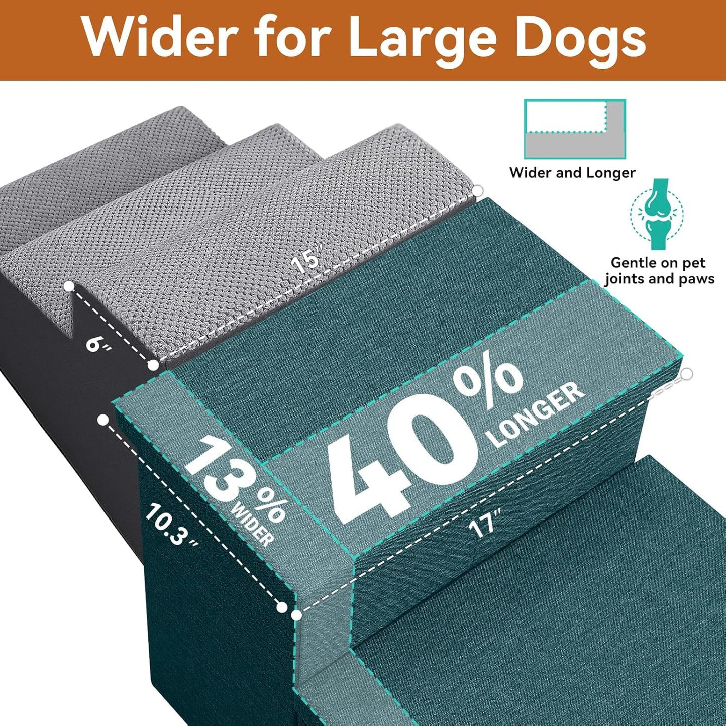 Dog Stairs with Storage 18" H, 3-Step Wider Dog Steps for Small/Medium/Large Old Dogs Cats, Folding Sturdy Pet Stairs for Climbing Bed Couch, Ramp for Car Hold Up to 200 lbs, Dark Green