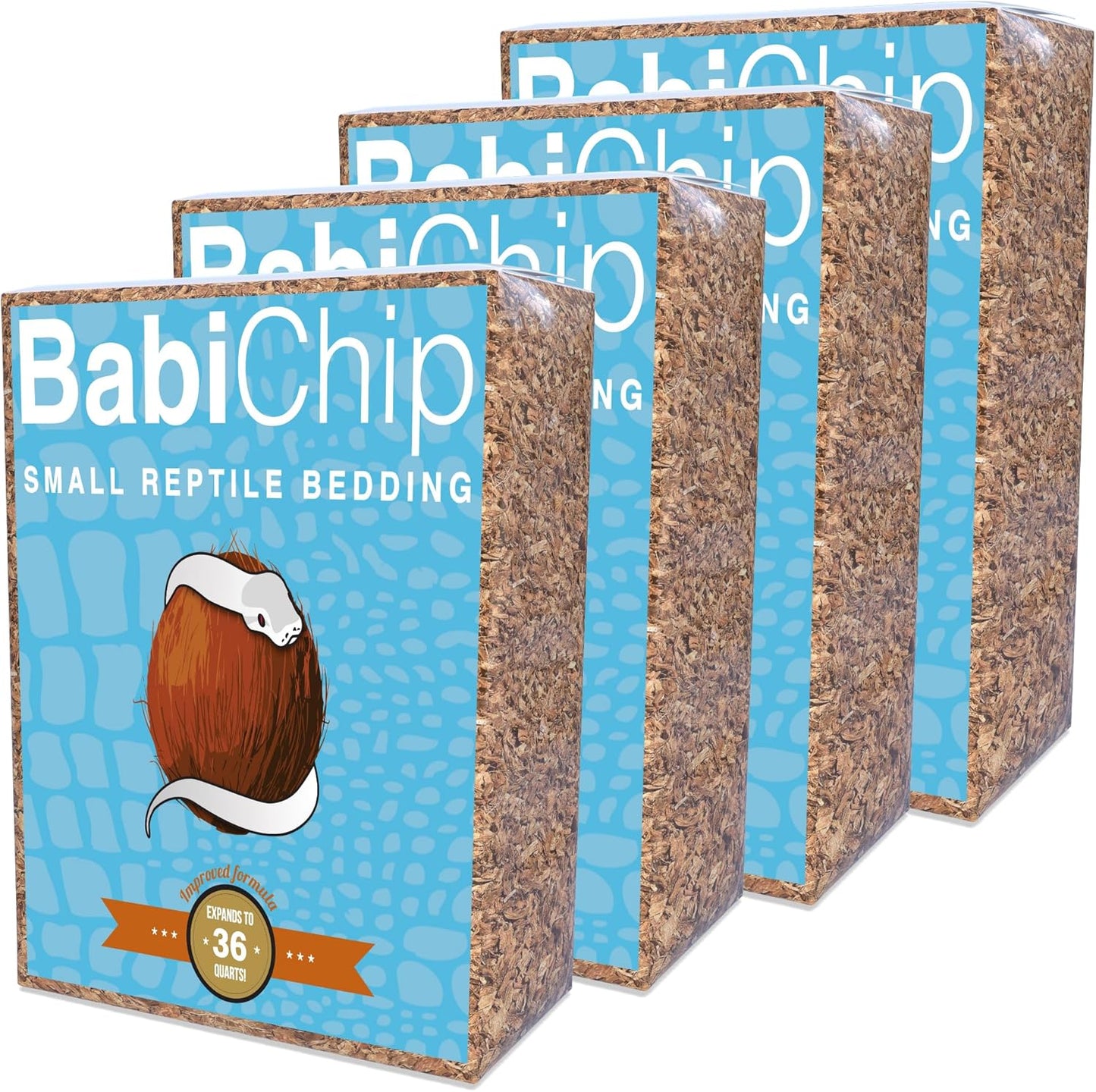 BabiChip Coconut Chip Substrate for Reptiles 4 Pack of 36 Quart Loose Small Sized Coco Husk Chip Bedding for Ball Pythons, Snakes, Tortoises, Geckos, Frogs, or Lizard Terrarium Tanks