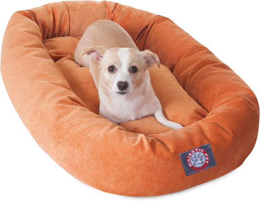 Majestic Pet 32 Inch Micro Velvet Calming Dog Bed Washable 32x23x7 (inch) – Cozy Soft Round Donut Dog Bed with Spine for Head Support - Pet Bed Medium – Orange (2025)