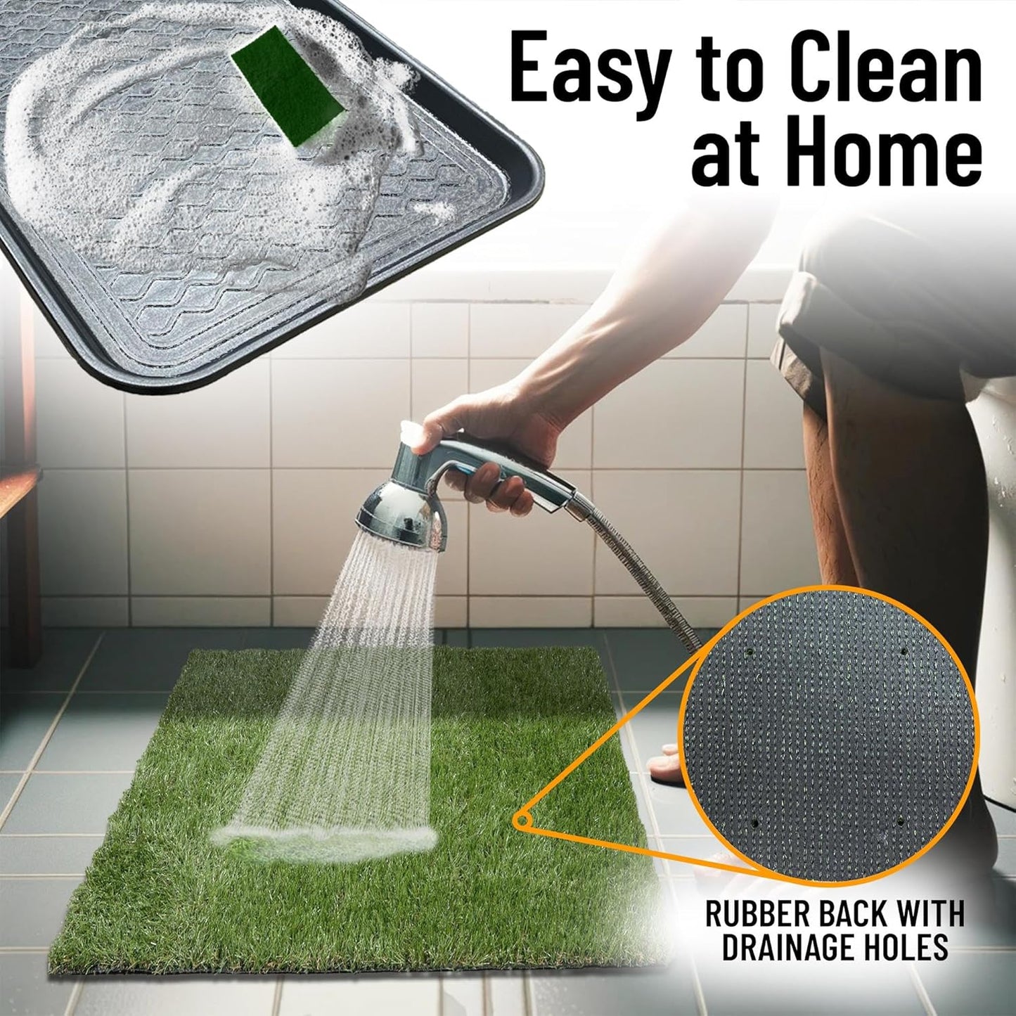 Ottomanson Artificial Grass Puppy Potty Training Pad with Tray, 15" x 30" Reusable Pee Pad for Small Pets and Dogs