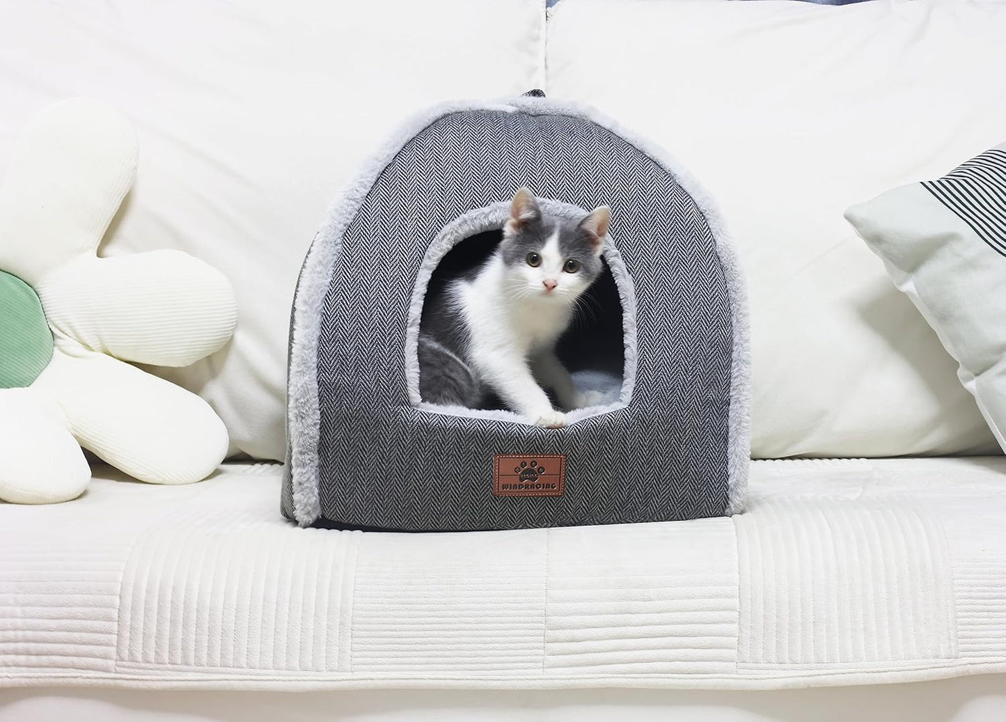 Cat Bed for Indoor Cats - Cat Cave Bed Cat House Cat Tent with Removable Washable Cushioned Pillow, Soft and Self Warming Kitten beds, for Small and Medium Cat Beds & Furniture