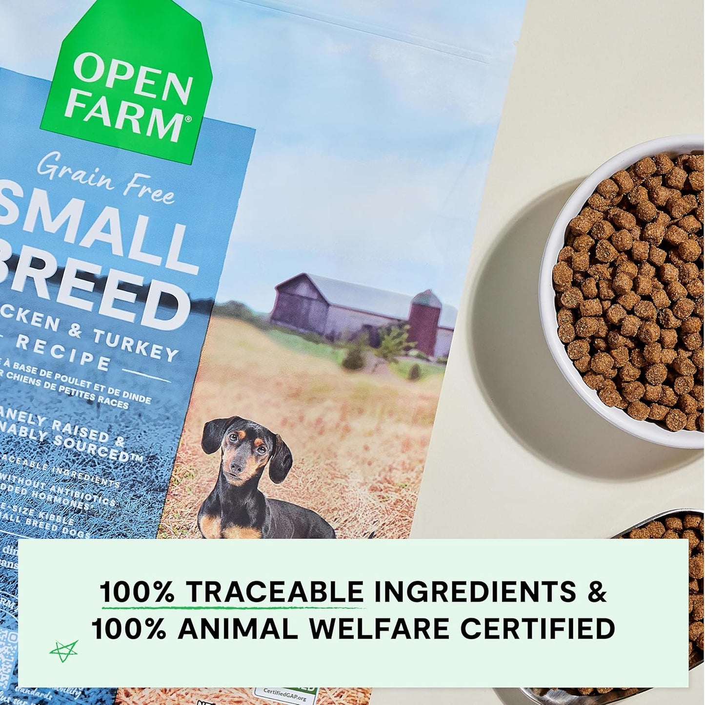 Open Farm, Grain-Free Dry Dog Food for Small Breeds, High-Protein Kibble, Sustainably & Ethically Sourced Ingredients, Non-GMO Veggies & Superfoods, Chicken & Turkey Recipe for Small Dogs, 11lb Bag