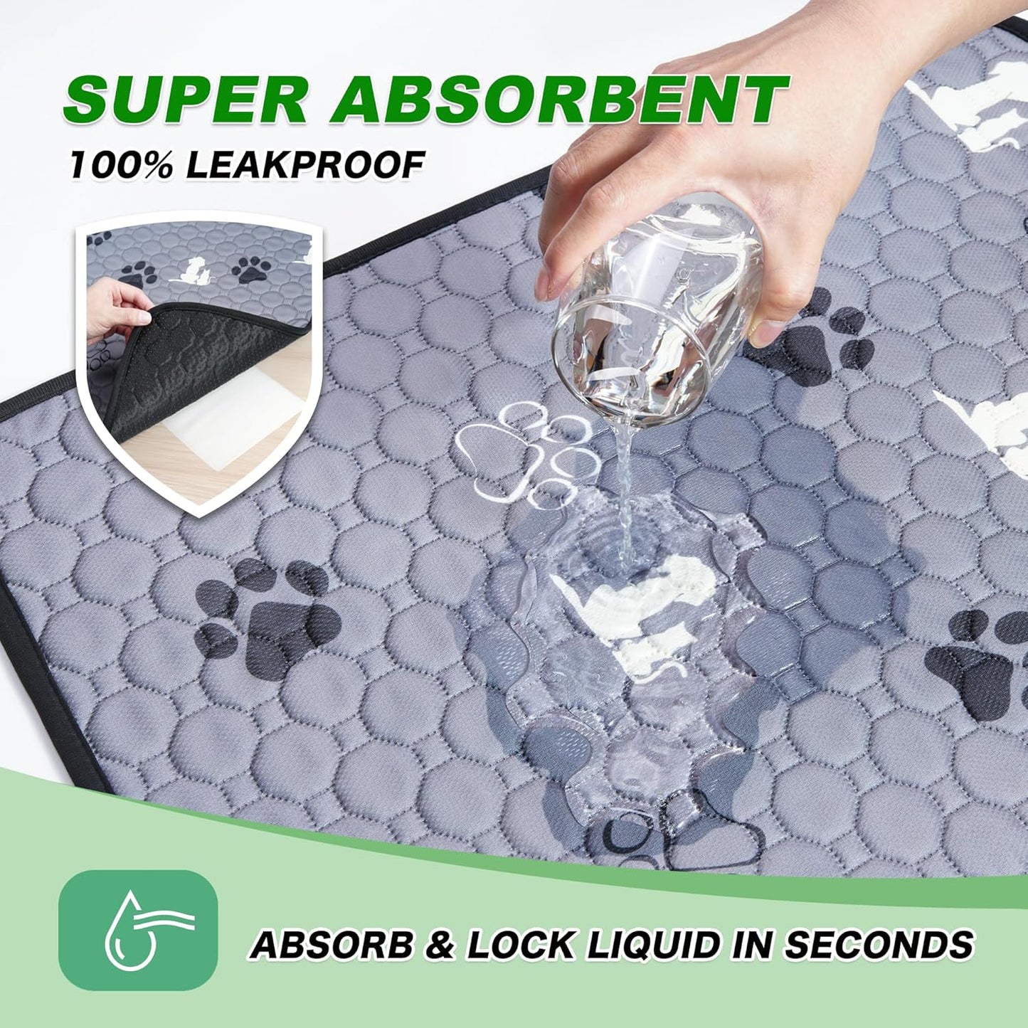 Washable Pee Pads, Puppy Pee Pad for Dogs, 2 Pack Absorbent Reusable Training Dog Pads Pet Puppy Pads, Non-Slip Potty Pads for Whelping, Playpen, Crate, Bed, Grey 18"x24"