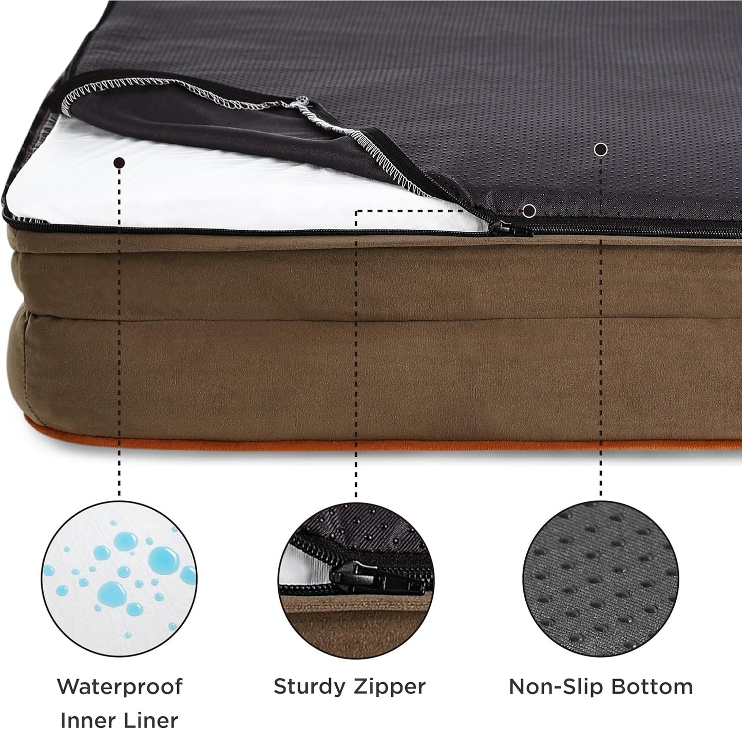 Bedsure L Plus Orthopedic Dog Bed for Large Dogs - Washable Dog Cat Bed Waterproof, L Plus Big Comfort Dogs Couch Sofa with Washable Removable Cover, Pet Bed with Nonskid Bottom, Brown, 38"