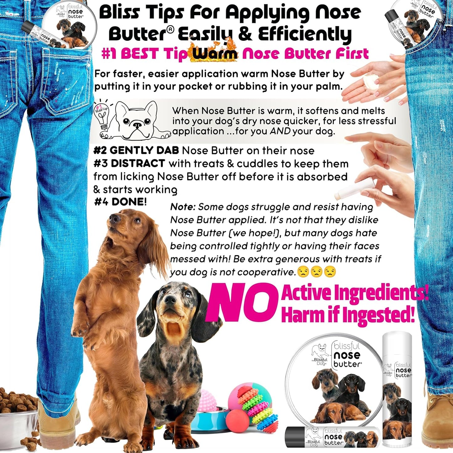 The Blissful Dog Daschund Nose Butter for Dry, Cracked Skin, Lick-Safe Dog Nose Balm with Moisturizing Shea Butter, Almond, Olive, and Essential Oils, Pet Supplies, Uncented, 2 oz.