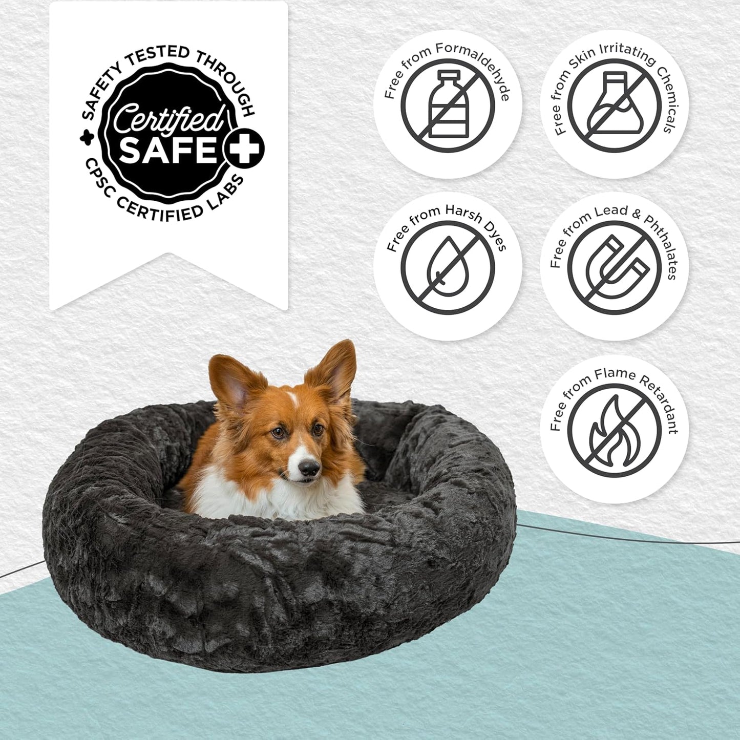 Best Friends by Sheri Original Calming Donut Dog and Cat Bed, Lux Faux Fur, Mink Dark Gray, (30in x 30in) - Anxiety Relief for Pets Up to 45 lbs