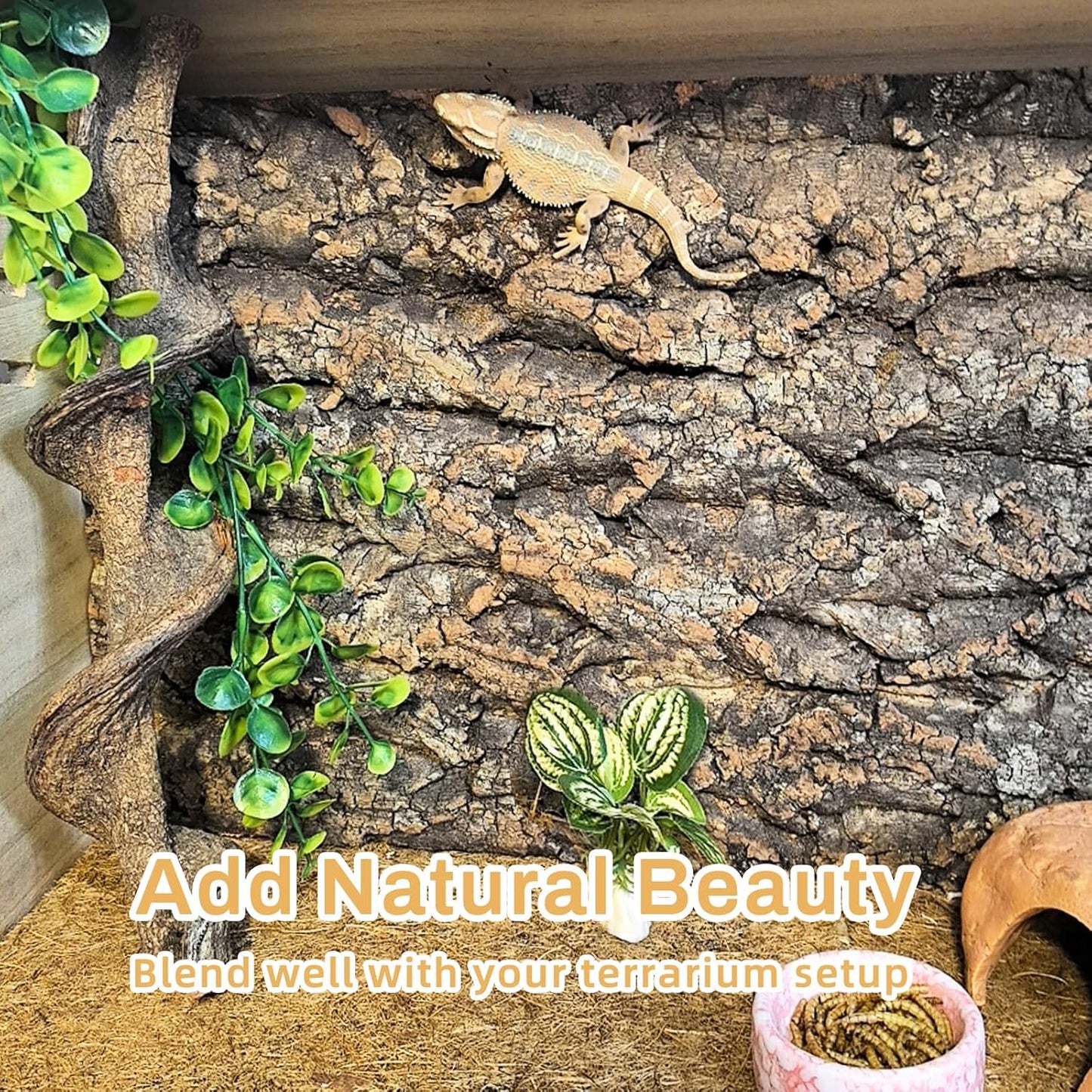 Tfwadmx Terrarium Cork Bark Background, 11.8"x15.75" Thickened Reptile Tank Tree Backdrop Wall Decor Habitat Climbing Mat Decoration for Lizard, Turtle, Gecko, Bearded Dragon, Frog, Chameleon