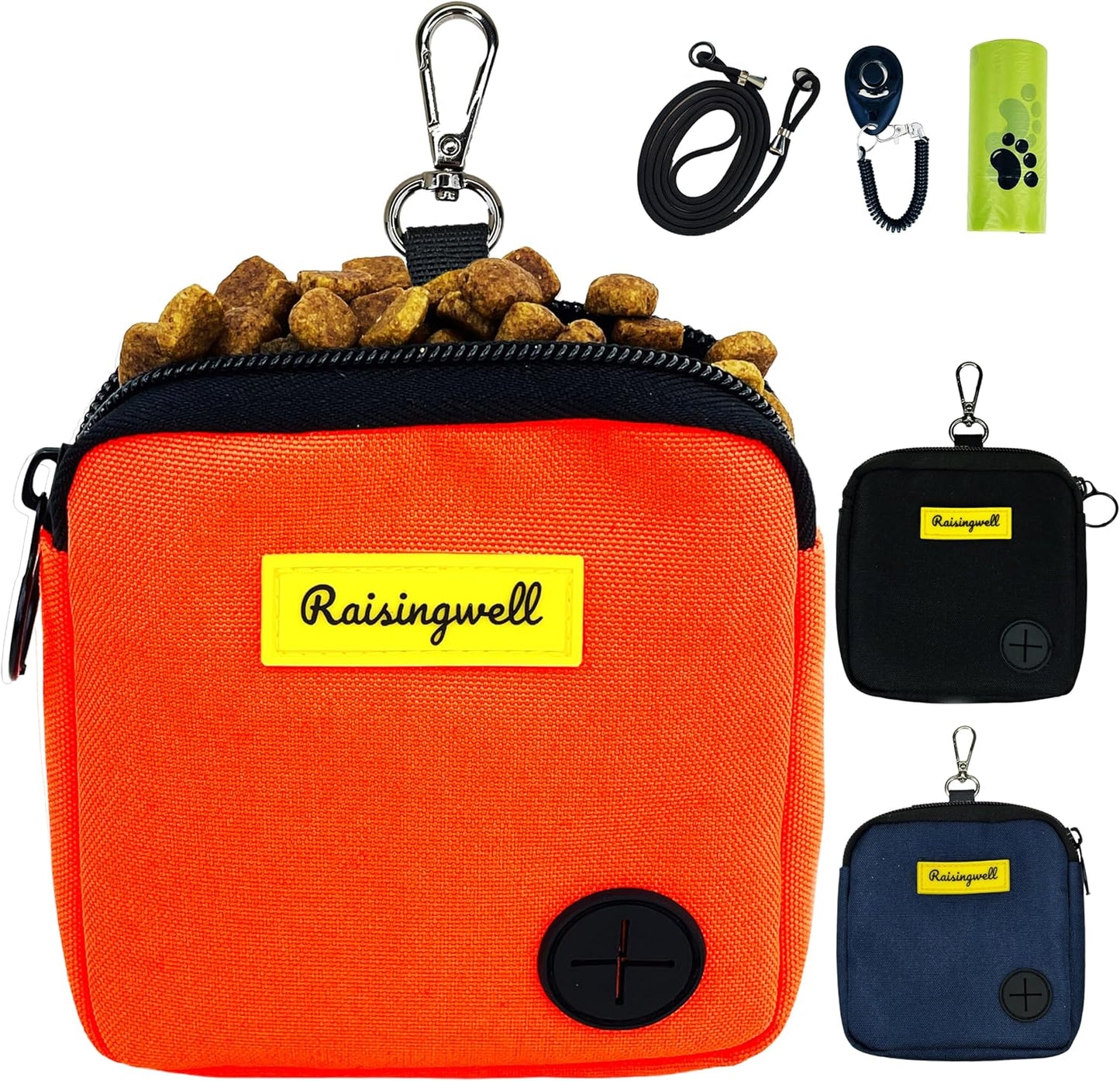 Dog Treat Pouch for Pet Walking and Training with Clicker Poop Bags Small Fanny Zipper Pack Holder for Puppy Snack Dispenser Kit for Leash and Outdoor Use (Orange)