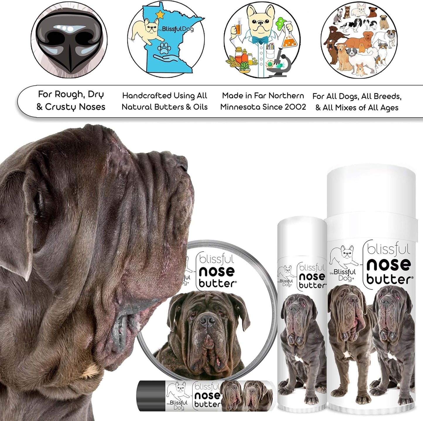 The Blissful Dog Neapolitan Mastiff Unscented Nose Butter - Dog Nose Butter, 1 Ounce