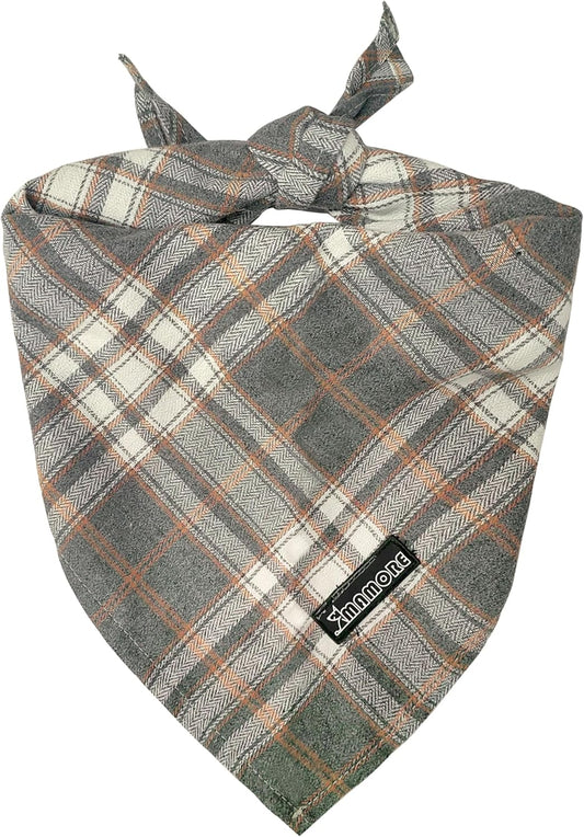 Adjustable Plaid Dog Bandanas,1PC Soft Washable Cotton Triangle Bib Kerchief Scarfs for Small Medium Large Dogs and Cats (Grey, Large)