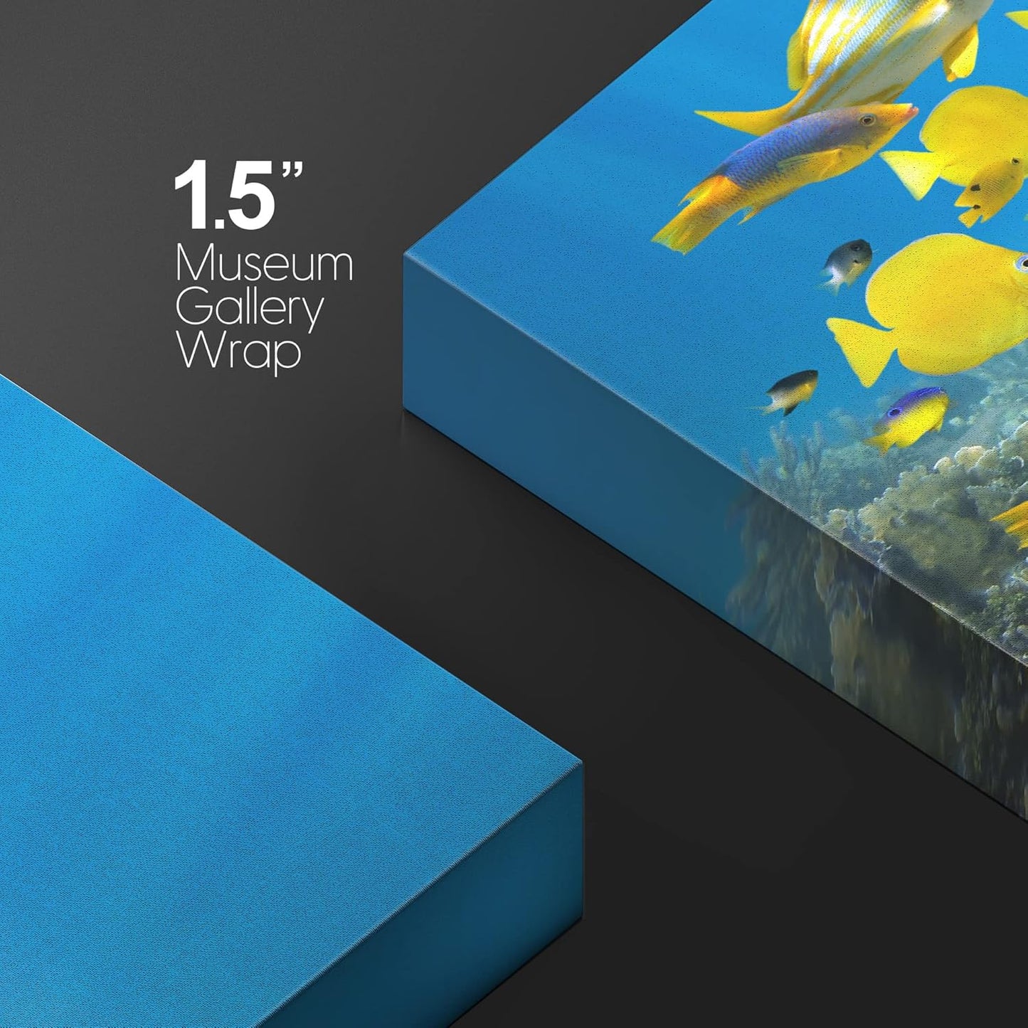 wall26 Canvas Print Wall Art Yellow School of Fish with Blue Coral Reef Nature Ocean Photography Realism Nautical Scenic Relax/Calm Multicolor Ultra for Living Room, Bedroom, Office - 16"x24"