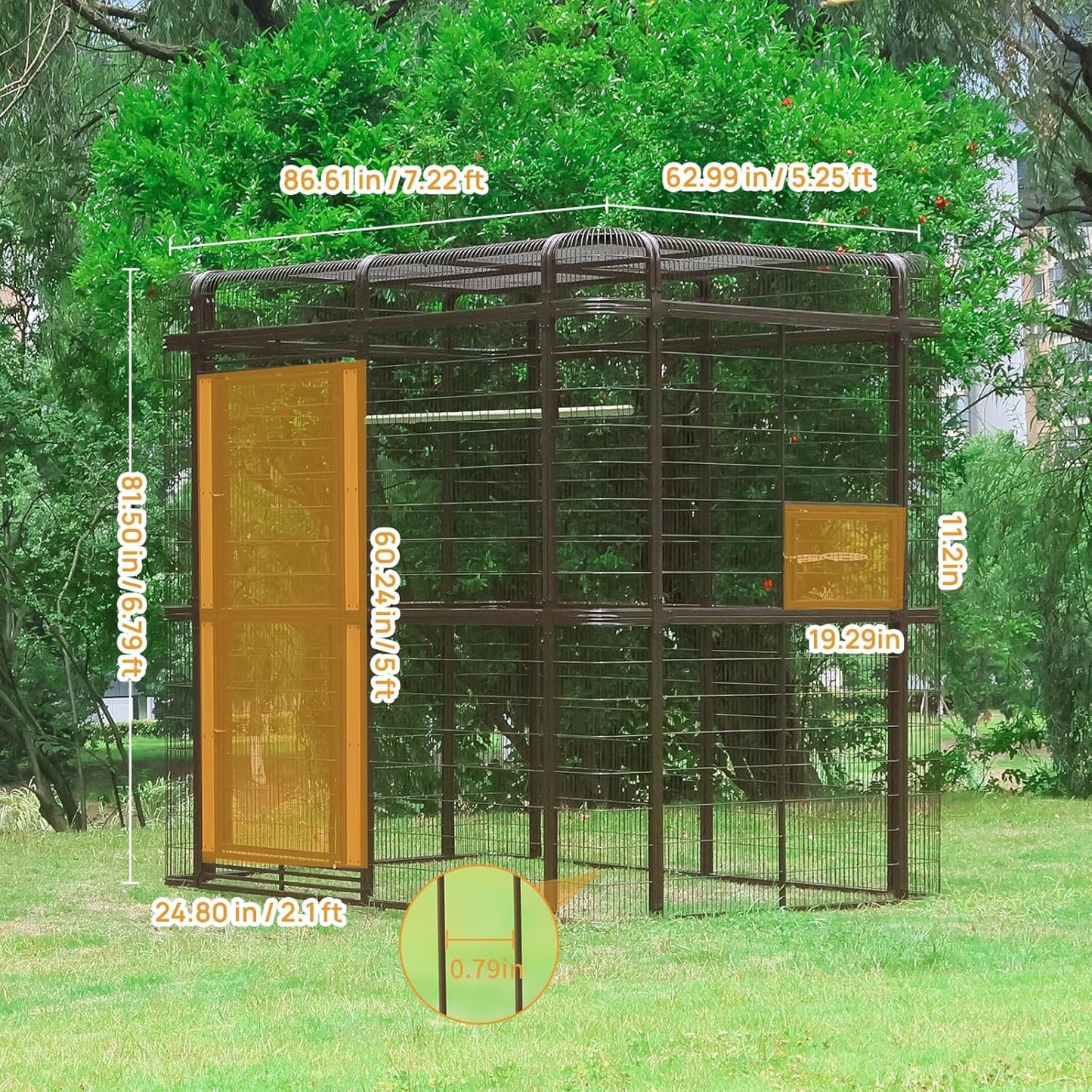 Large Bird Cage for Parakeets Outdoor Bird Aviary Parrot Cage with Perch, Walk-in Heavy Duty Birdcage for Macaws Canaries Parrots Budgie Lovebirds, Brown