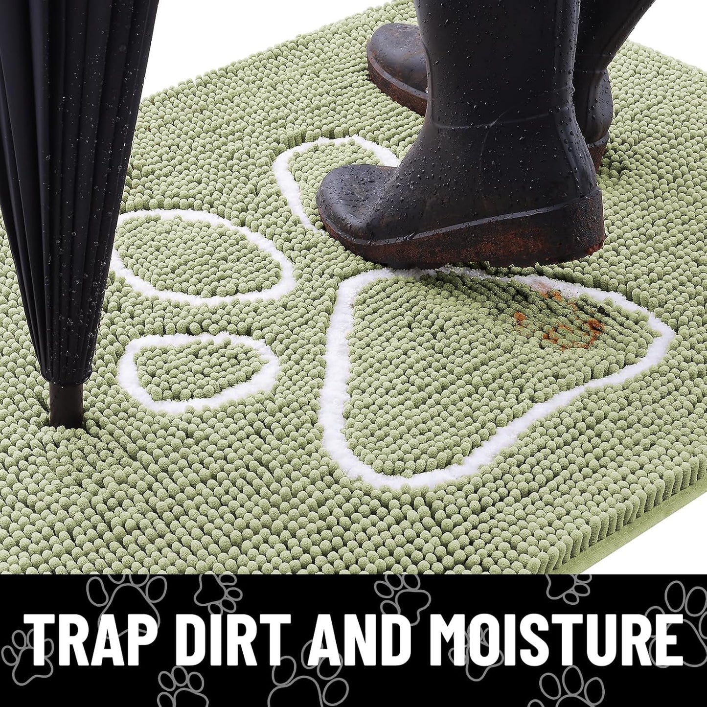 Smiry Dog Door Mat for Muddy Paws, Absorbent Dirt Trapper Non Slip Quick Dry Washable Chenille Mat for Mud Dogs, Entry Rug for Indoor and Outdoor (47x24 Inches, Sage Green)