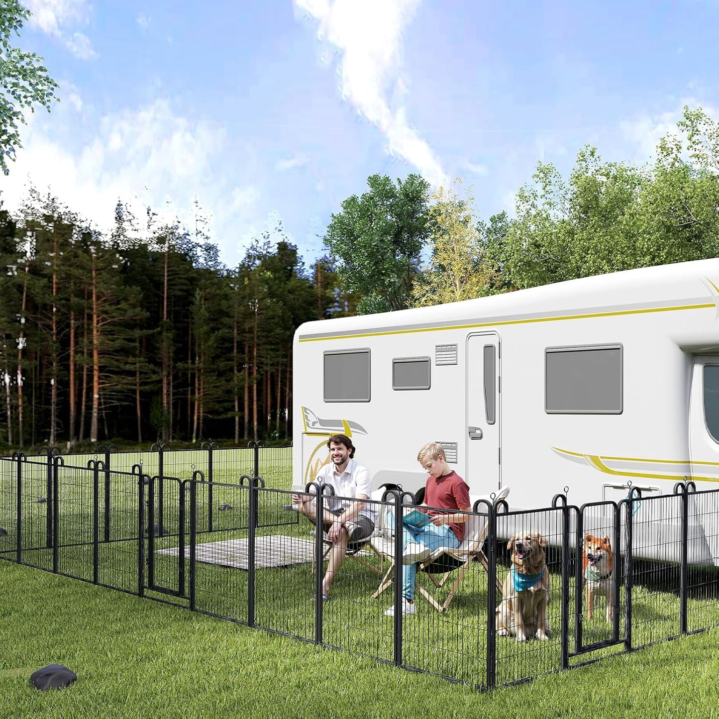 Dog Playpen Outdoor 32 Panels Heavy Duty Dog Fence 47" Height Anti-Rust with Doors Portable for RV Camping Yard, Total 71FT, 406 Sq.ft, Snowy Black