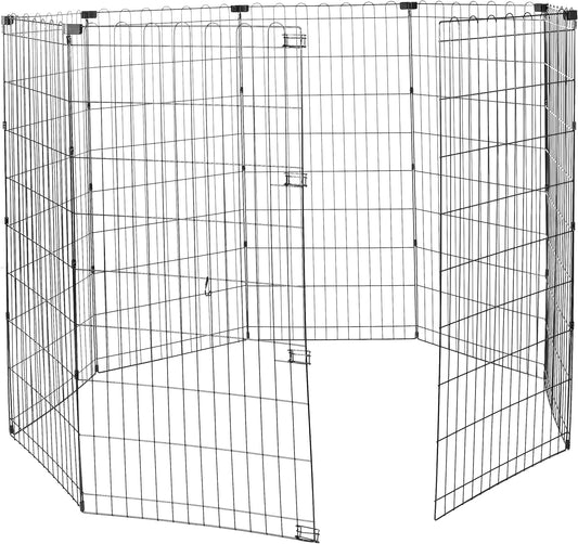 Amazon Basics Foldable Octagonal Metal Exercise Dog Playpen - Indoor/Outdoor, No Door, Extra Large (8 Panels, 24 x 48), Easy to assemble, store, and customize, 48" - X-Large, Black