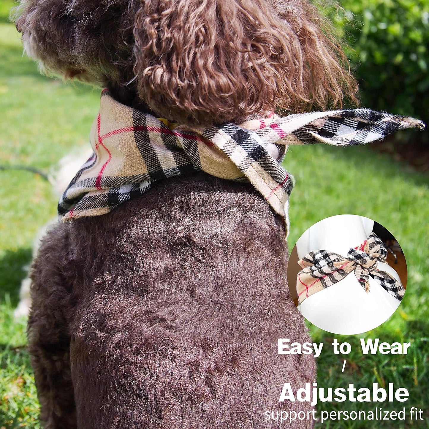 Adjustable Plaid Dog Bandanas,1PC Soft Washable Cotton Triangle Bib Kerchief Scarfs for Small Medium Large Dogs and Cats (Orange, Large)